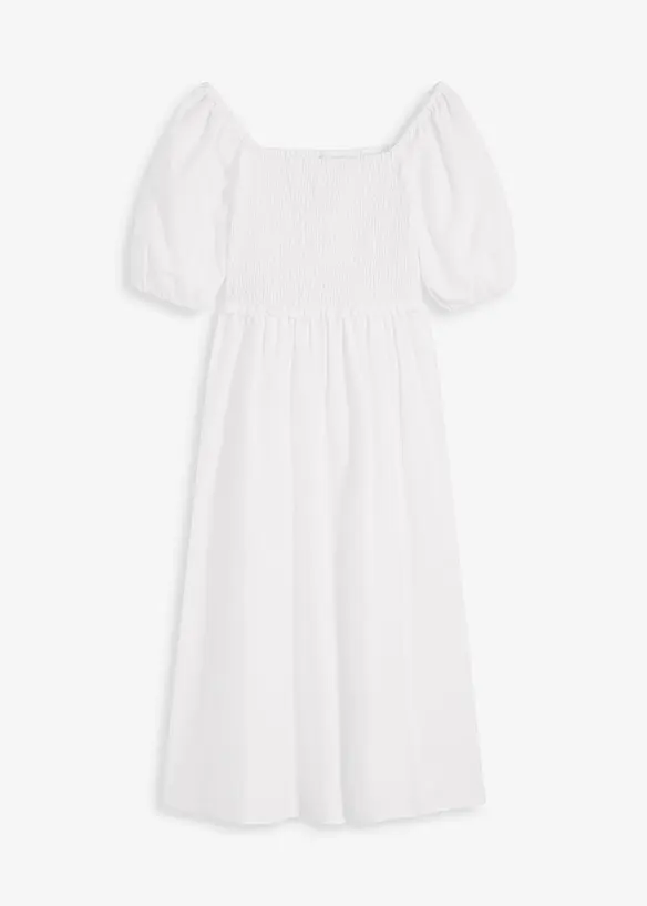 Robe midi à manches bouffantes et haut smocké, bonprix