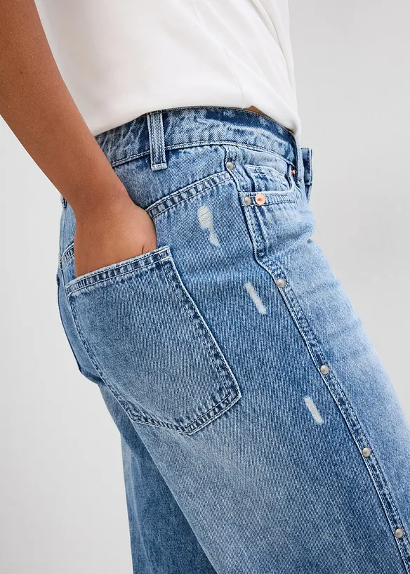 Jean droit et ample, taille mi-haute, peu extensible, bonprix