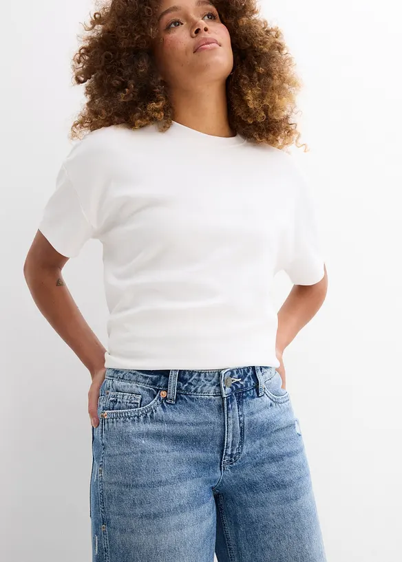 Jean droit et ample, taille mi-haute, peu extensible, bonprix