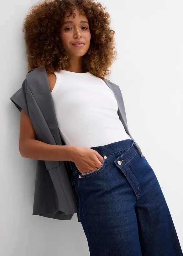 Jean large, taille mi-haute, peu extensible, bonprix