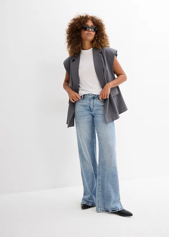 Jean droit et ample, taille mi-haute, peu extensible, bonprix