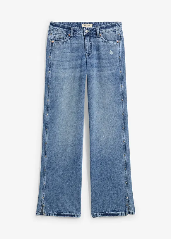 Jean droit et ample, taille mi-haute, peu extensible, bonprix