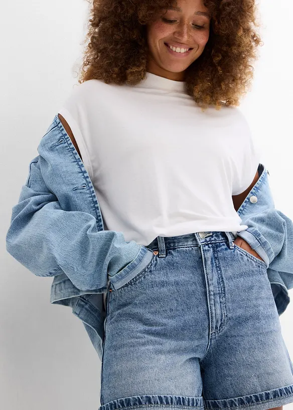 Short en jean taille haute, peu extensible, bonprix