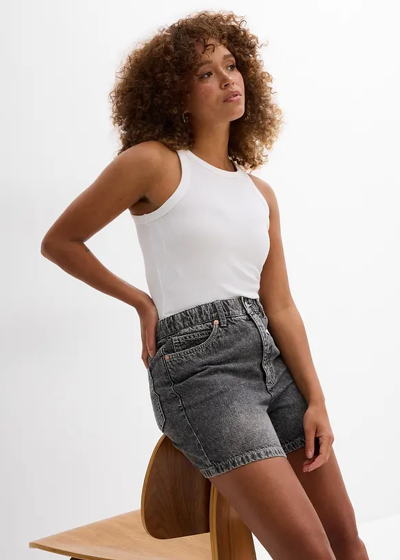Short en jean taille haute, peu extensible, bonprix