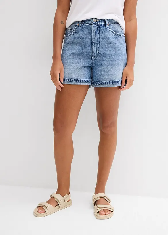 Short en jean taille haute, peu extensible, bonprix