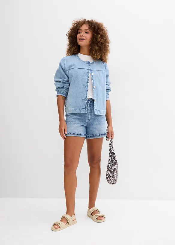 Short en jean taille haute, peu extensible, bonprix