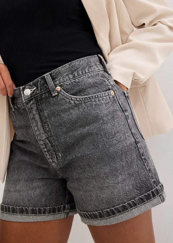 Short en jean taille haute, peu extensible, bonprix