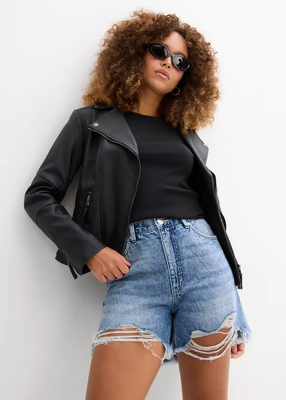 Short en jean taille haute, peu stretch, bonprix