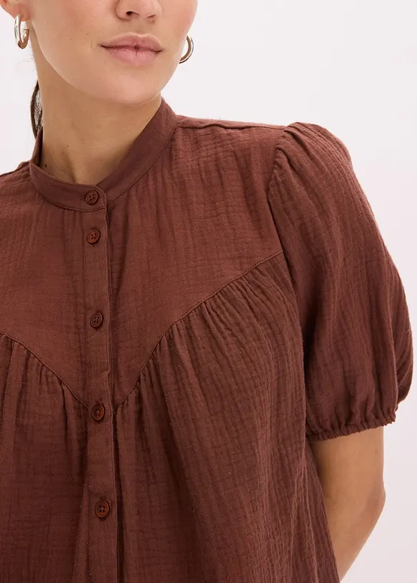 Chemisier manches courtes en gaze de coton, bonprix