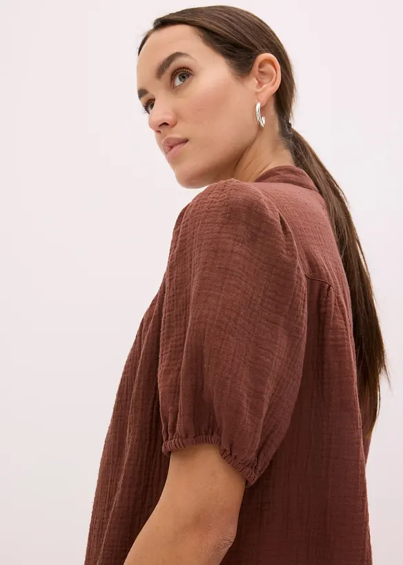 Chemisier manches courtes en gaze de coton, bonprix