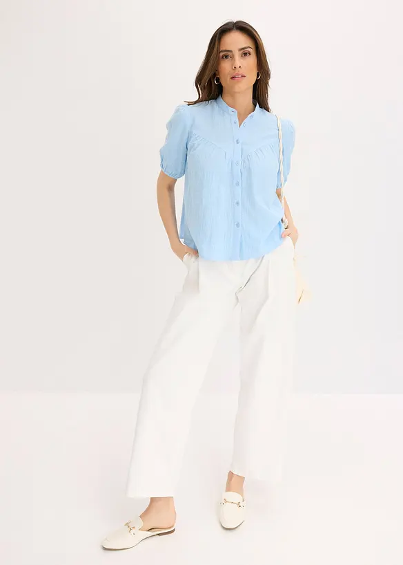 Chemisier manches courtes en gaze de coton, bonprix