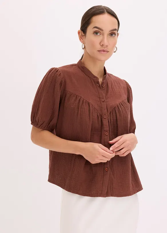 Chemisier manches courtes en gaze de coton, bonprix