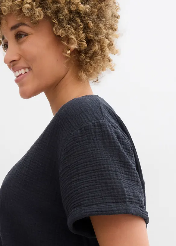 Tunique &agrave; manches courtes en gaze de coton, bonprix