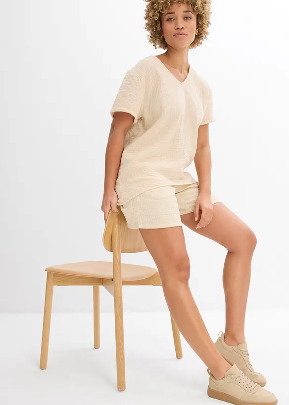 Tunique à manches courtes en gaze de coton, bonprix