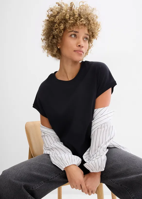 T-shirt plus long derrière en jersey coton épais, bonprix