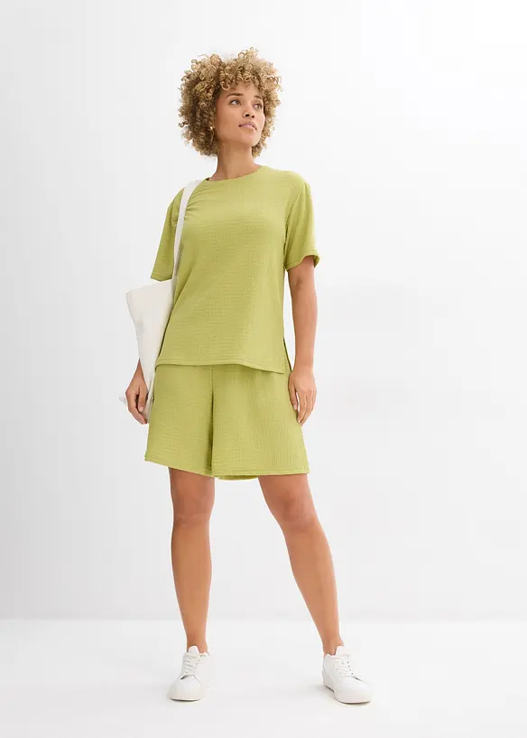 Short taille élastiquée en crêpe gaufré, bonprix