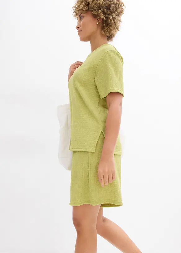 Short taille élastiquée en crêpe gaufré, bonprix