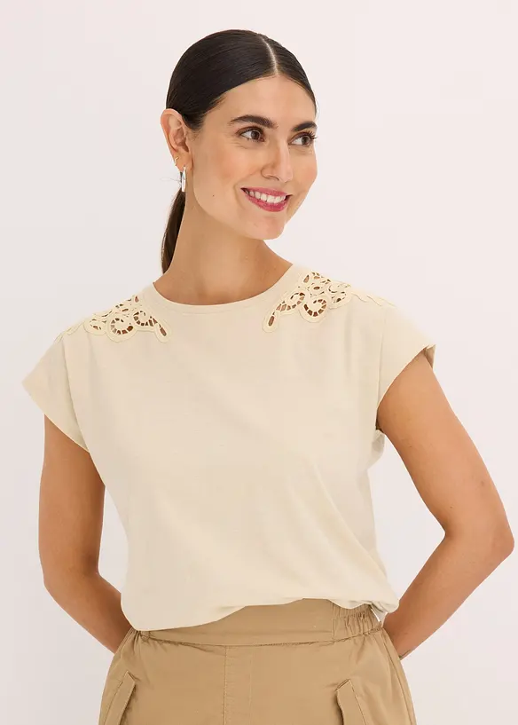 T-shirt avec détails au crochet, bonprix