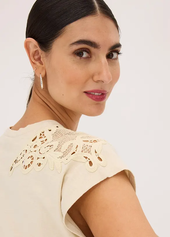 T-shirt avec détails au crochet, bonprix