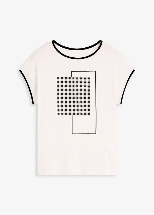 T-shirt à imprimé placé et passepoil contrastant, bonprix