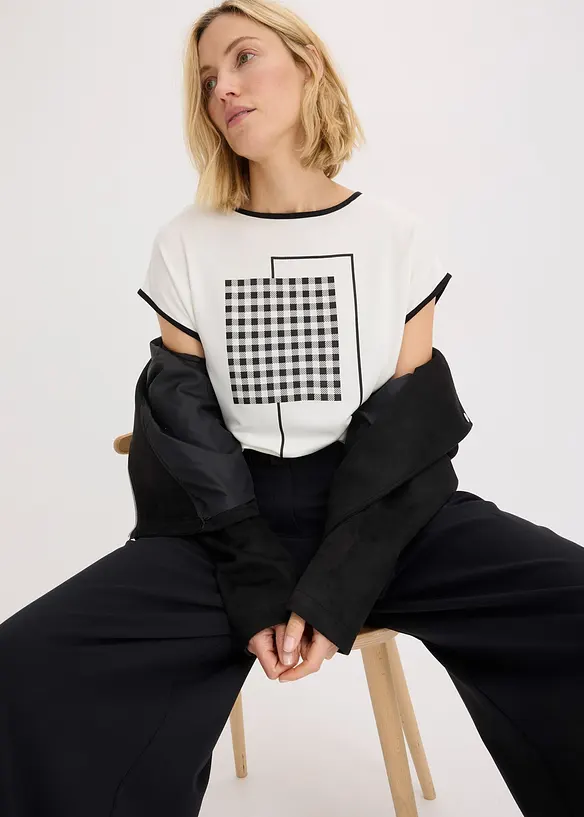 T-shirt à imprimé placé et passepoil contrastant, bonprix