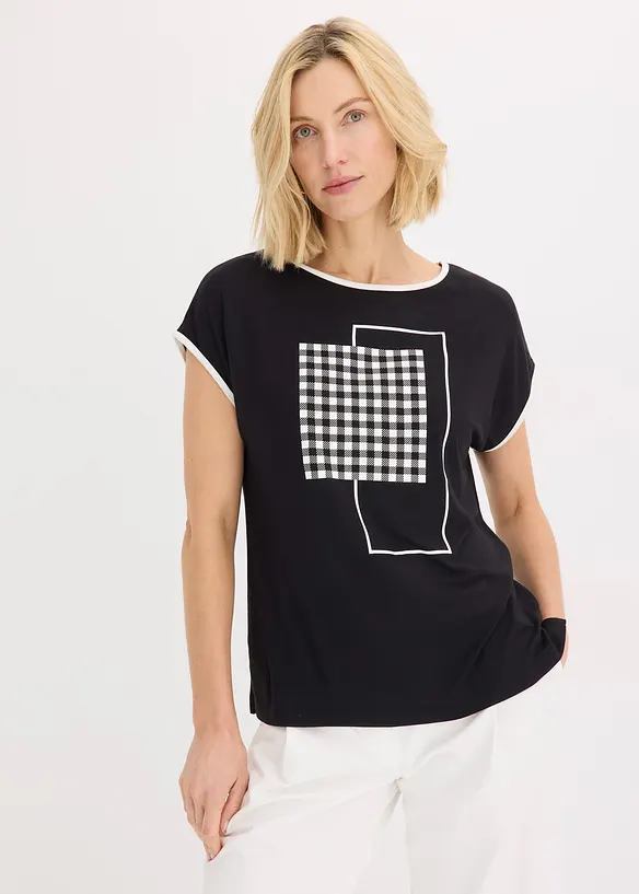 T-shirt à imprimé placé et passepoil contrastant, bonprix