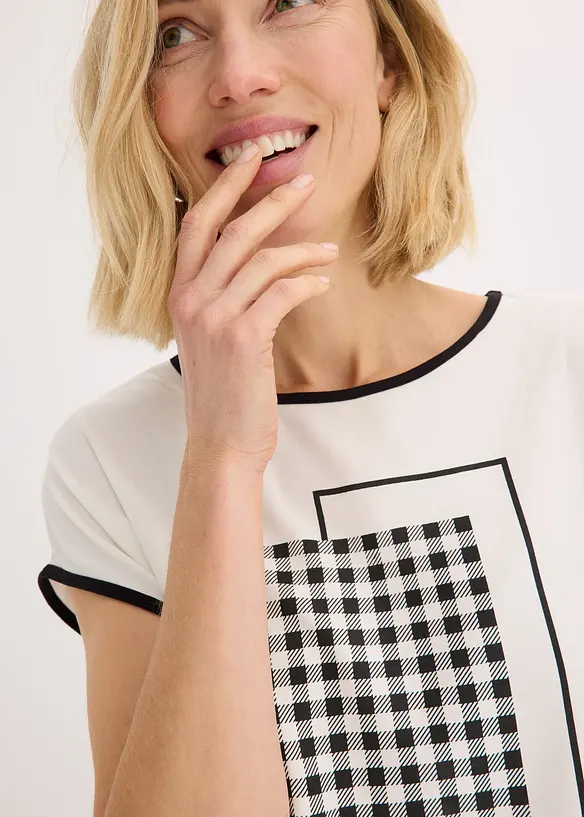 T-shirt à imprimé placé et passepoil contrastant, bonprix