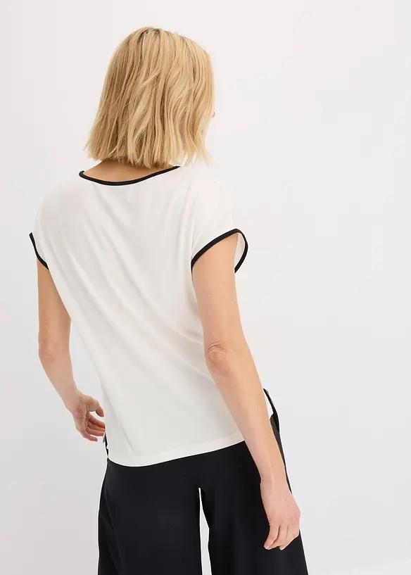 T-shirt à imprimé placé et passepoil contrastant, bonprix