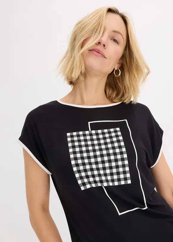 T-shirt à imprimé placé et passepoil contrastant, bonprix