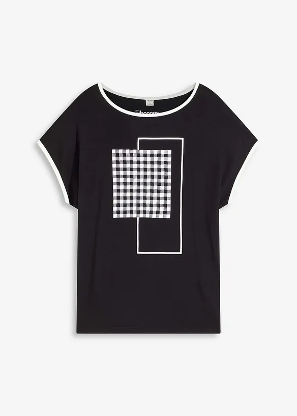 T-shirt à imprimé placé et passepoil contrastant, bonprix