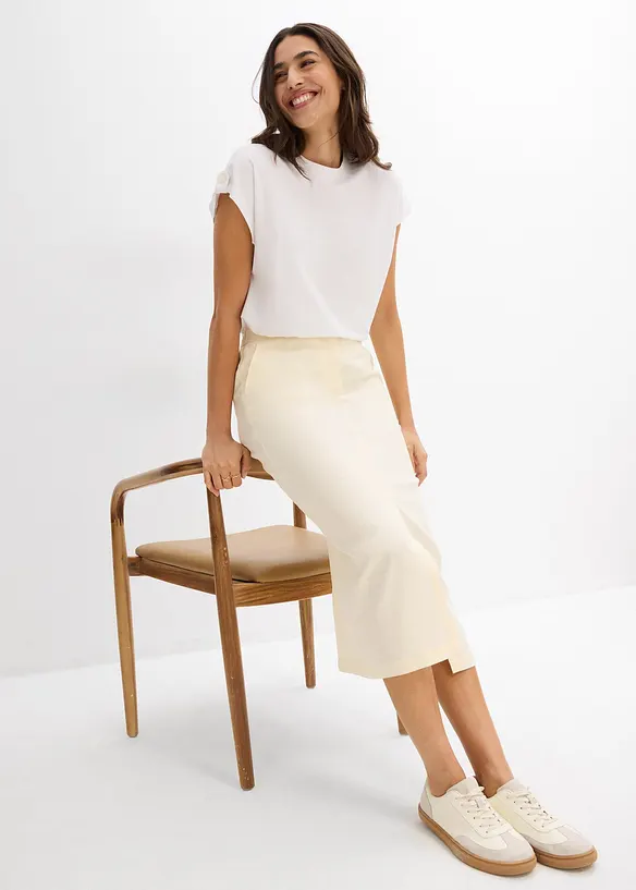 Jupe midi légère en lin mélangé, bonprix