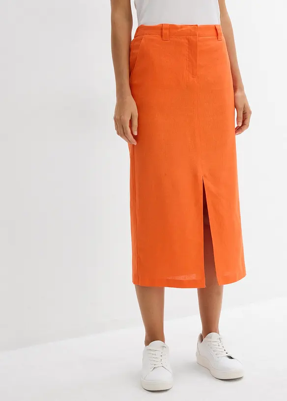 Jupe midi l&eacute;g&egrave;re en lin m&eacute;lang&eacute;, bonprix