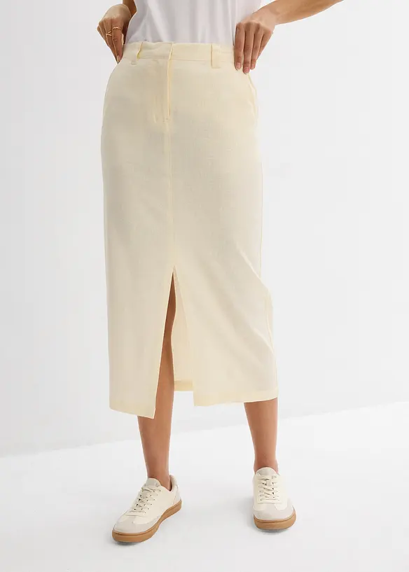 Jupe midi légère en lin mélangé, bonprix