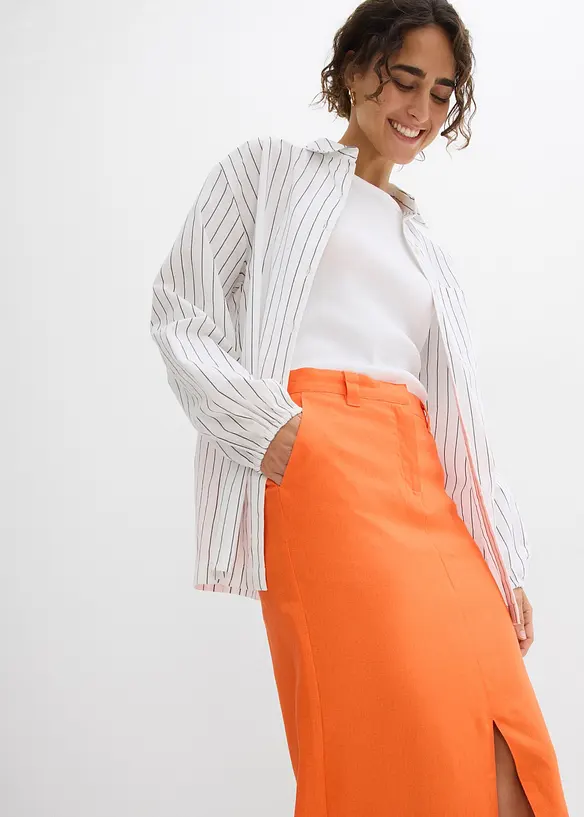 Jupe midi l&eacute;g&egrave;re en lin m&eacute;lang&eacute;, bonprix