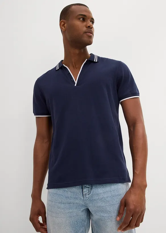 Polo col V en maille piquée, bonprix