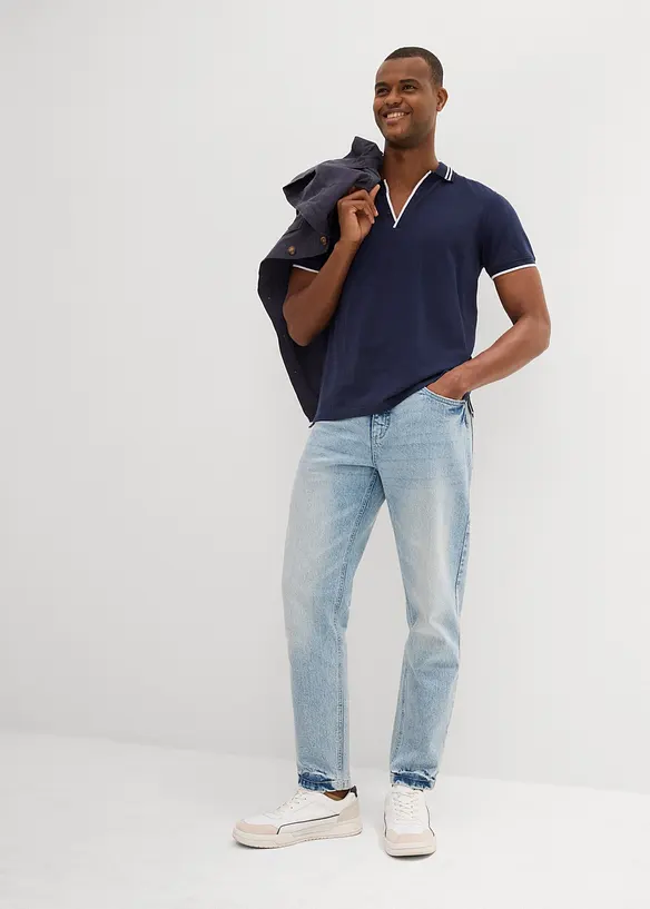 Polo col V en maille piquée, bonprix