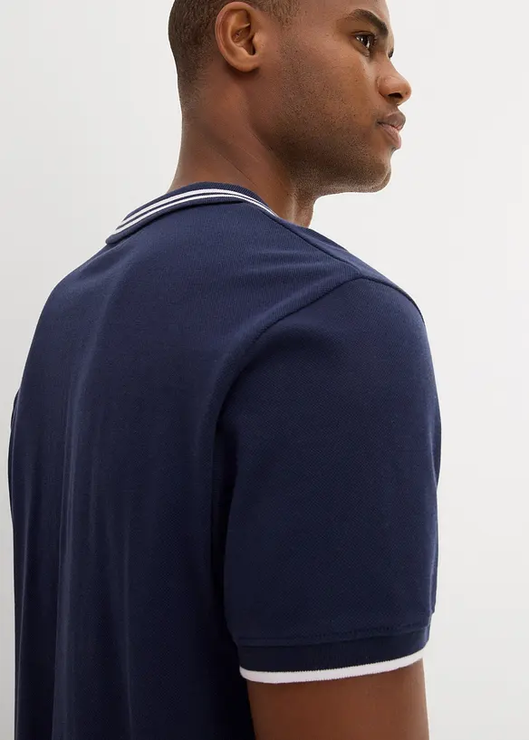 Polo col V en maille piquée, bonprix