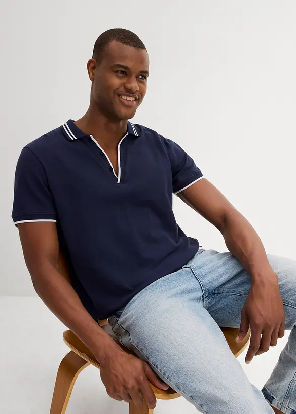 Polo col V en maille piquée, bonprix