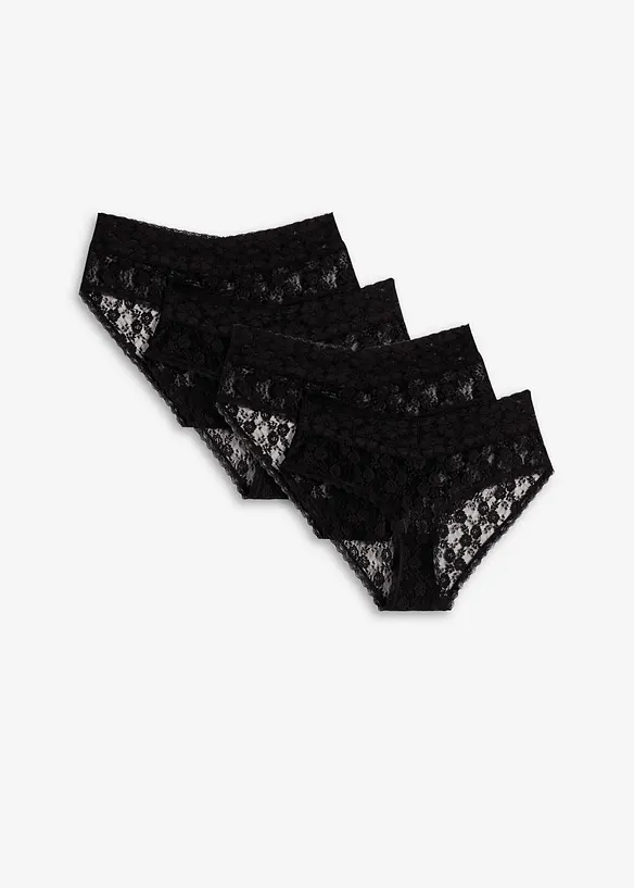 Lot de 4 culottes en dentelle avec fronces, bonprix