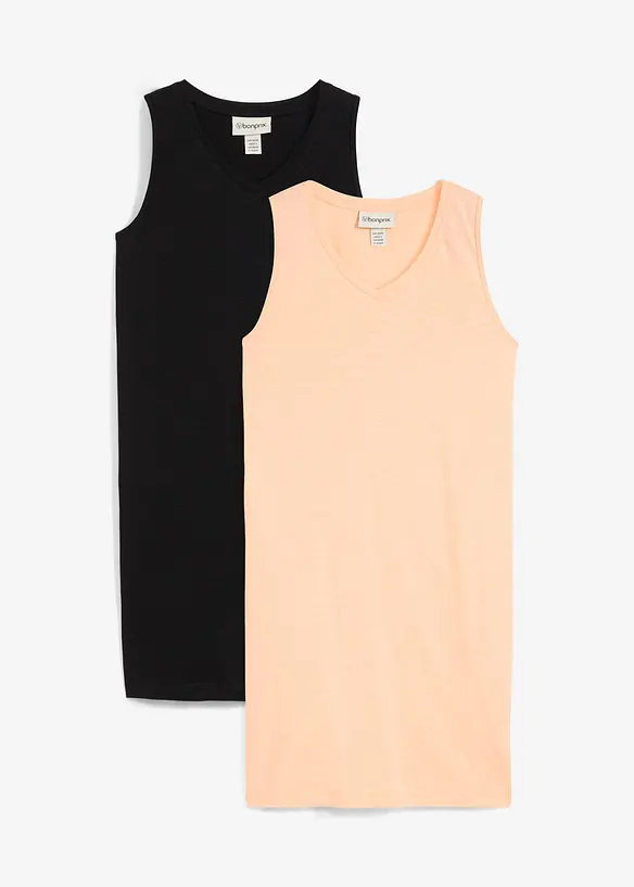 Lot de 2 débardeurs longs 100% coton, bonprix