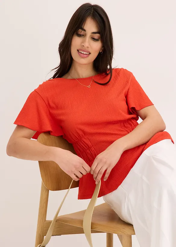 T-shirt en jersey crêpe avec smocks, bonprix