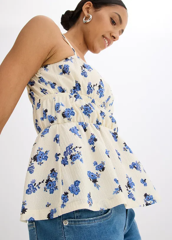 Top à fines bretelles en crêpe texturé, bonprix