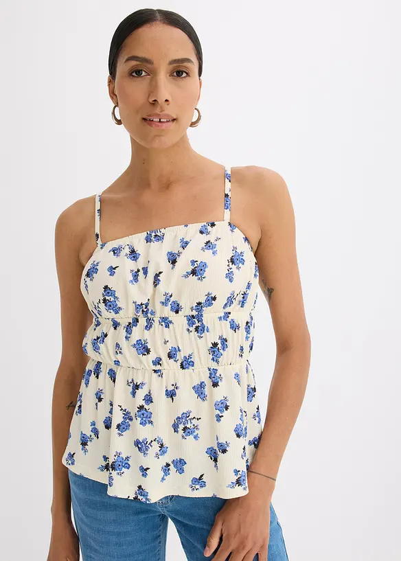 Top à fines bretelles en crêpe texturé, bonprix