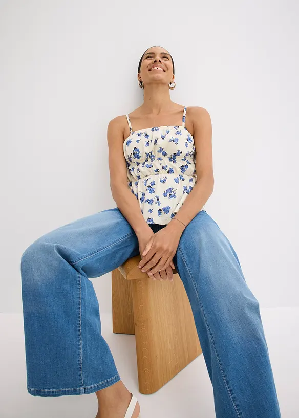 Top à fines bretelles en crêpe texturé, bonprix