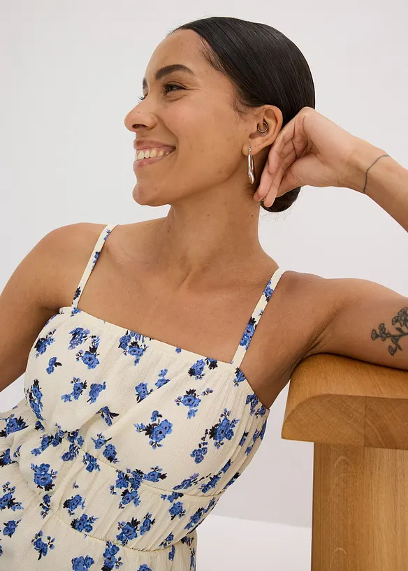 Top à fines bretelles en crêpe texturé, bonprix