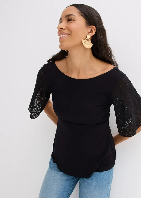 T-shirt à manches en dentelle, bonprix