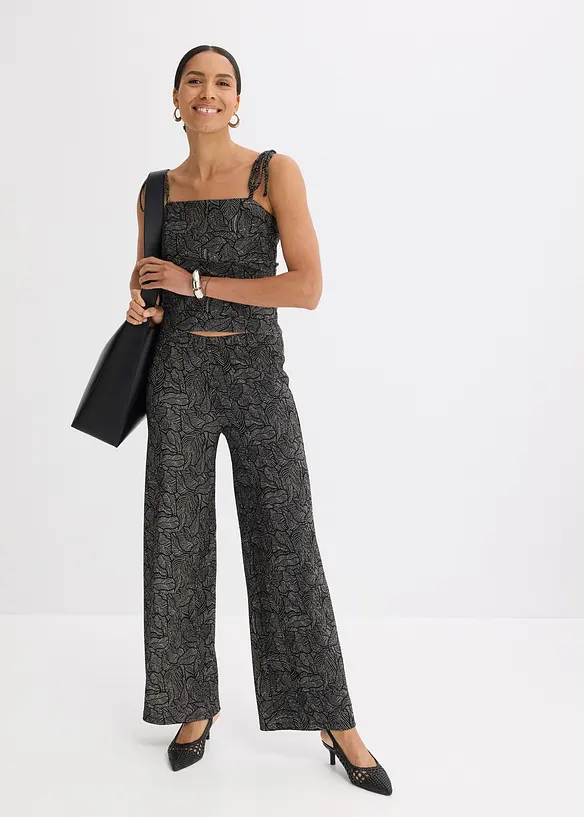 Pantalon en jersey crêpe texturé, bonprix