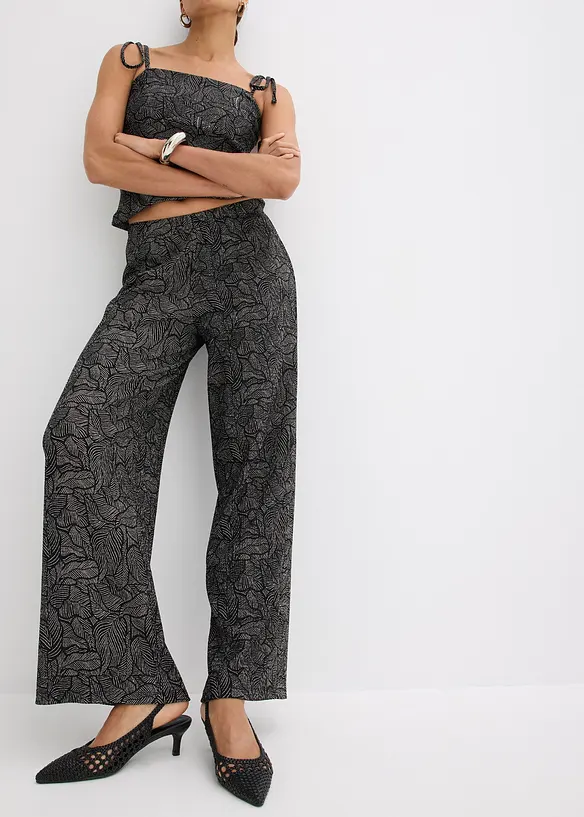 Pantalon en jersey crêpe texturé, bonprix