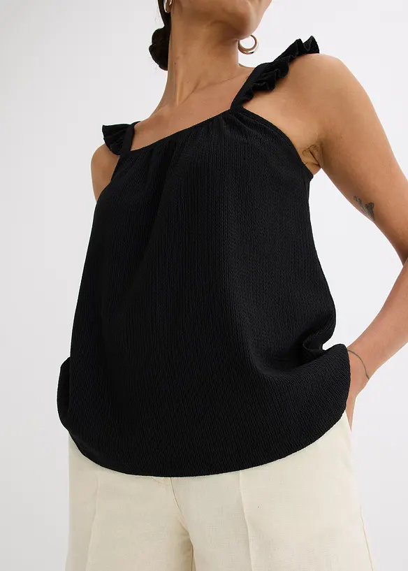 Top en jersey cr&ecirc;pe &agrave; bretelles volant&eacute;es, bonprix