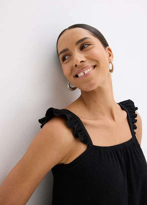 Top en jersey cr&ecirc;pe &agrave; bretelles volant&eacute;es, bonprix